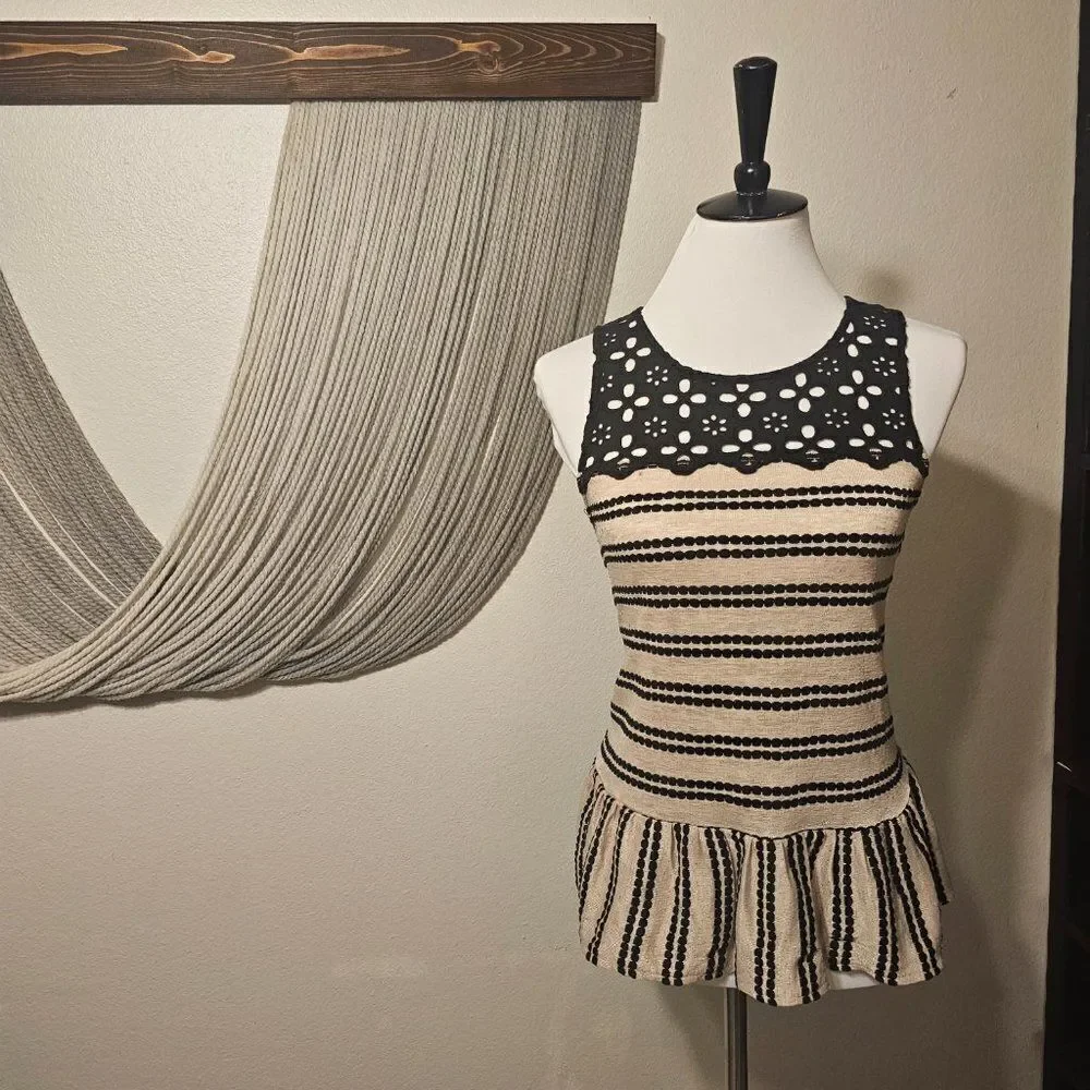 Free People Lace/Striped Peplum Tank Top Sz S